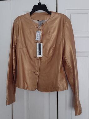 mac & jac leather button down blazer jacket gold